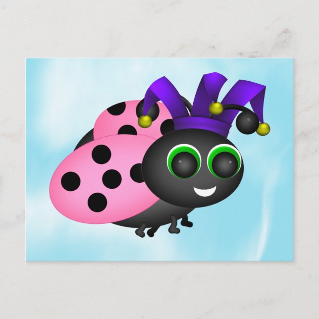 April Fools Day Ladybug Jester Vykort (Framsida)