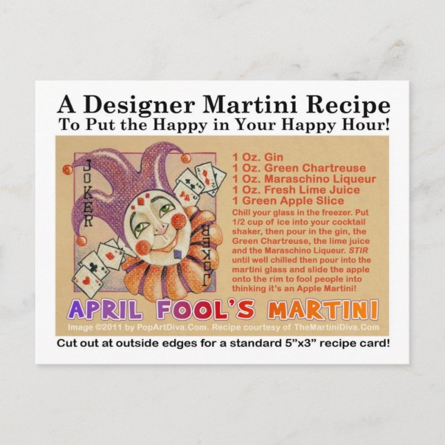 April Fool's Day Martini Recept Card-vykort Vykort (Framsida)