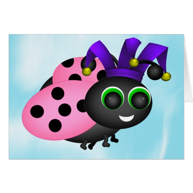 April Fools Ladybug Jester Card Hälsningskort (Framsidan Horizontal)