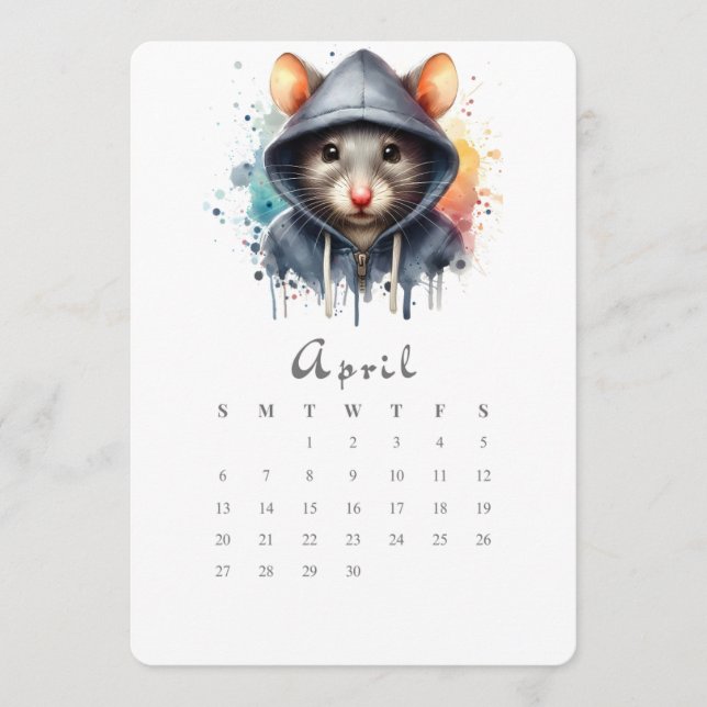 April Fristående kalender Mus Möss Splash Art Meny (Framsida)