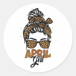 April Girl Messy Hair Sunglasses Leopard Dam Runt Klistermärke