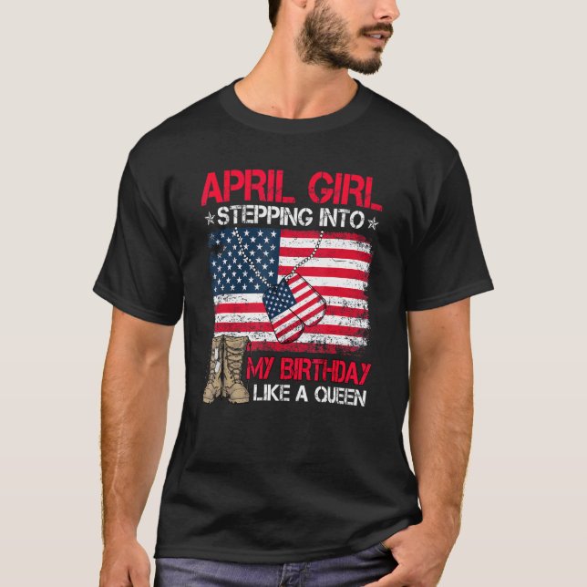 April Girl Stepping som en Queen American Flagga P T Shirt (Framsida)