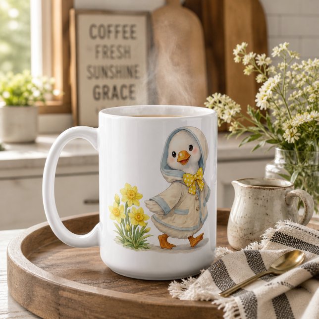 April Goose narcissus söt valentineillustration Kaffemugg (Skapare uppladdad)