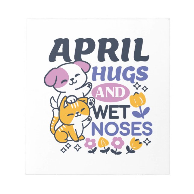 April Hugs and Blöt Noses - Cute Hund and Cat Art Anteckningsblock (Framsida)