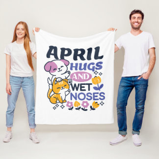 April Hugs and Blöt Noses - Cute Hund and Cat Art Fleecefilt