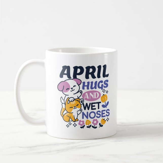 April Hugs and Blöt Noses - Cute Hund and Cat Art Kaffemugg (Vänster)