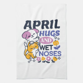 April Hugs and Blöt Noses - Cute Hund and Cat Art Kökshandduk