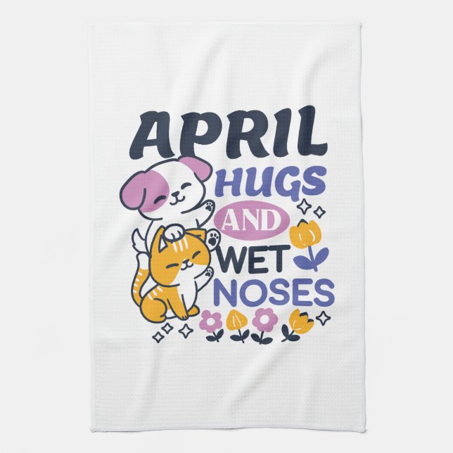 April Hugs and Blöt Noses - Cute Hund and Cat Art Kökshandduk (Vertikal)