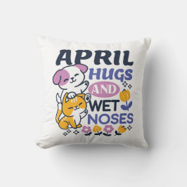 April Hugs and Blöt Noses - Cute Hund and Cat Art Kudde