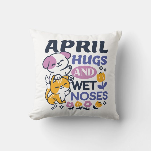 April Hugs and Blöt Noses - Cute Hund and Cat Art Kudde (Framsida)