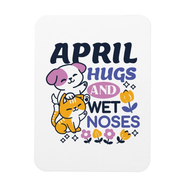 April Hugs and Blöt Noses - Cute Hund and Cat Art Magnet (Vertikal)