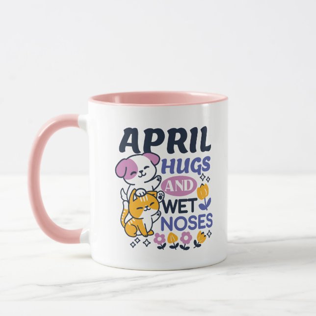 April Hugs and Blöt Noses - Cute Hund and Cat Art Mugg (Vänster)