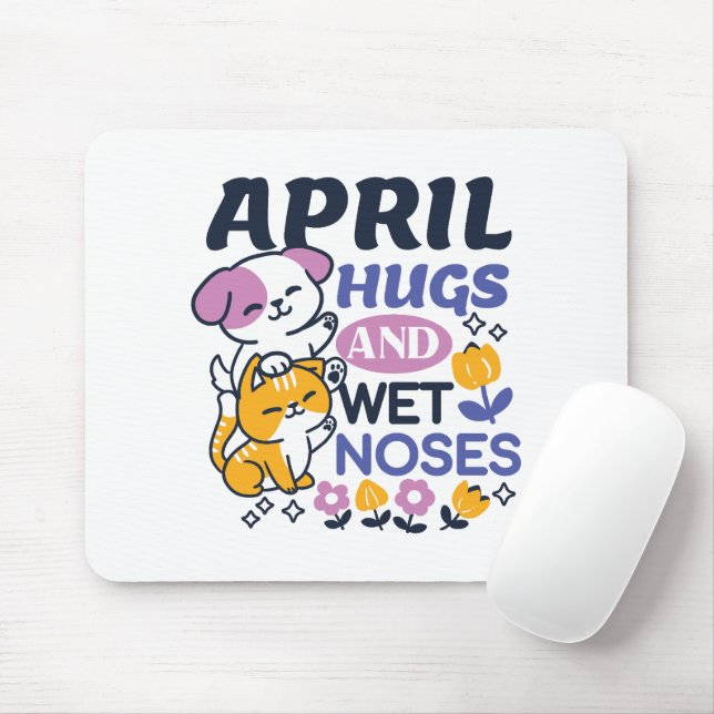 April Hugs and Blöt Noses - Cute Hund and Cat Art Musmatta (Med mus)