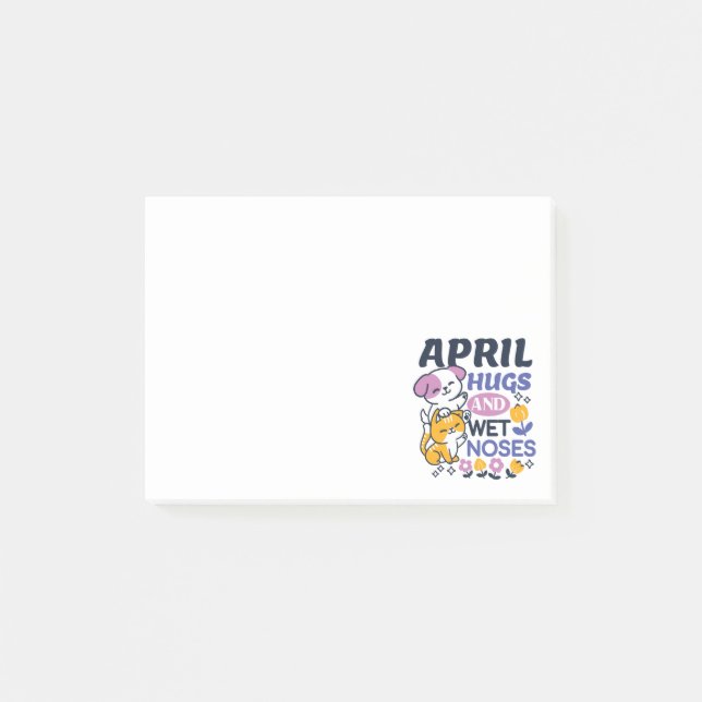 April Hugs and Blöt Noses - Cute Hund and Cat Art Post-it Block (Framsida)