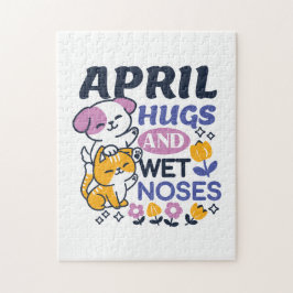 April Hugs and Blöt Noses - Cute Hund and Cat Art Pussel
