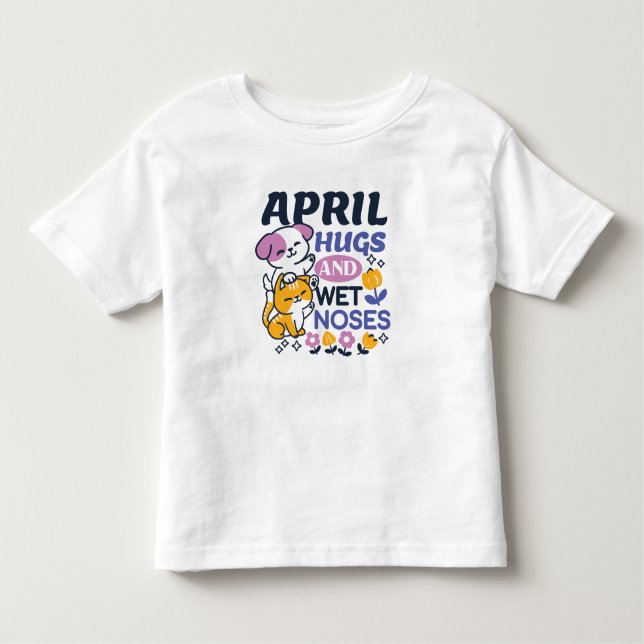 April Hugs and Blöt Noses - Cute Hund and Cat Art T Shirt (Framsida)