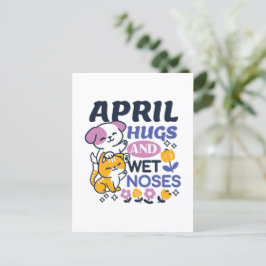 April Hugs and Blöt Noses - Cute Hund and Cat Art Vykort