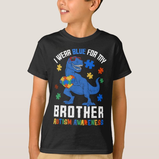 April I Bära Blue för Brother Dinosaur Autism Awar T Shirt (Framsida)