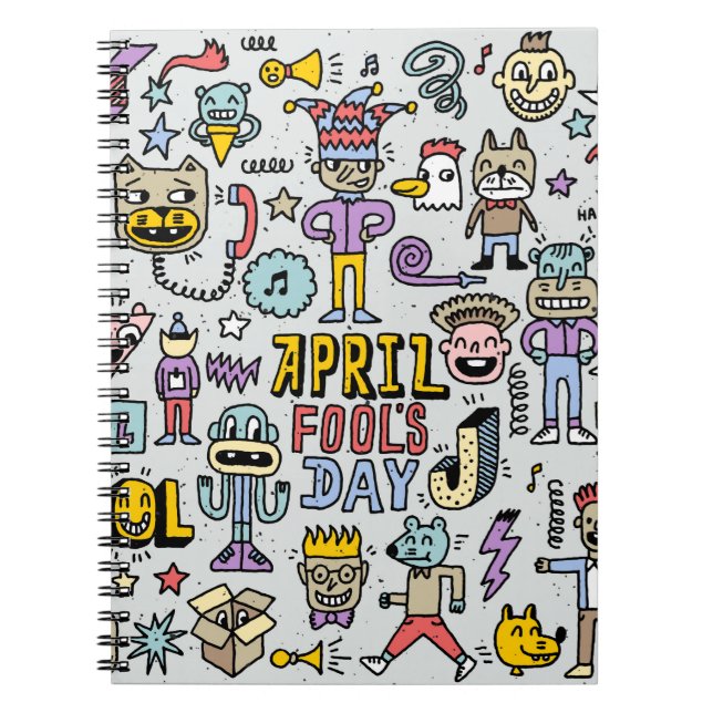 April-idioten dag, rolig dodle, färgfull uppsättni anteckningsbok (Framsidan)