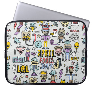 April-idioten dag, rolig dodle, färgfull uppsättni laptop fodral