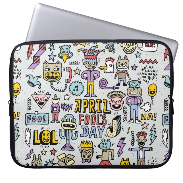 April-idioten dag, rolig dodle, färgfull uppsättni laptop fodral (Framsidan)