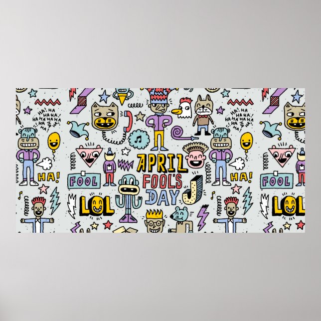 April-idioten dag, rolig dodle, färgfull uppsättni poster (Framsidan)