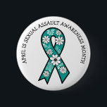 April is Sexual Assault Awareness Month | Teal Knapp<br><div class="desc">A teal ribbon with white and black flowers sexual assault awareness ribbon to ear in April.</div>