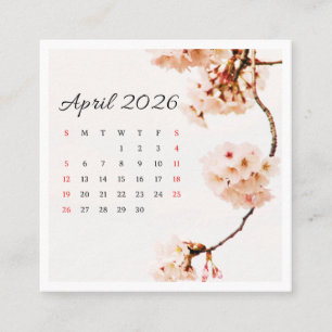 April Kalender 2026 Fyrkantigt Visitkort