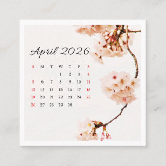 April Kalender 2026 Fyrkantigt Visitkort