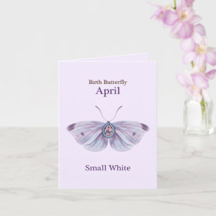 April Lila Liten Vit Diamant Fjäril Konst Kort