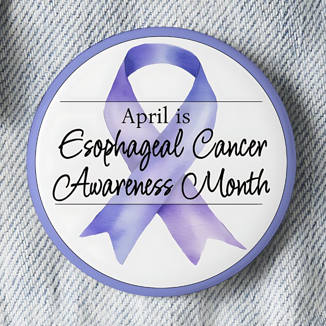 April Medvetandemånad för esofageal Cancer Knapp (April is Esophageal Cancer Awareness Month pinback button.  Periwinkle awareness ribbon.)