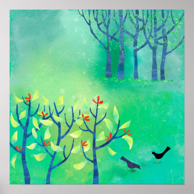 April Modern Grön Landskapsnaturmålning Poster (Framsidan)