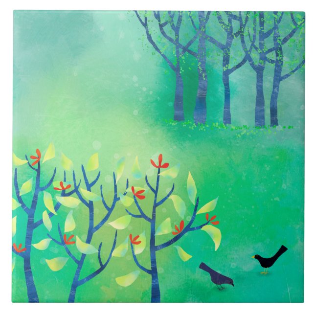 April Modern Grönt liggande naturmålning Kakelplatta (Framsidan)