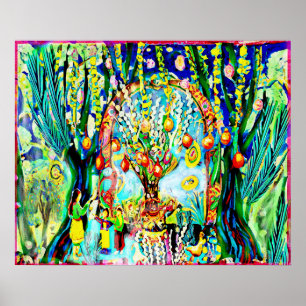 April Naive Folk Art Vår Firande Poster