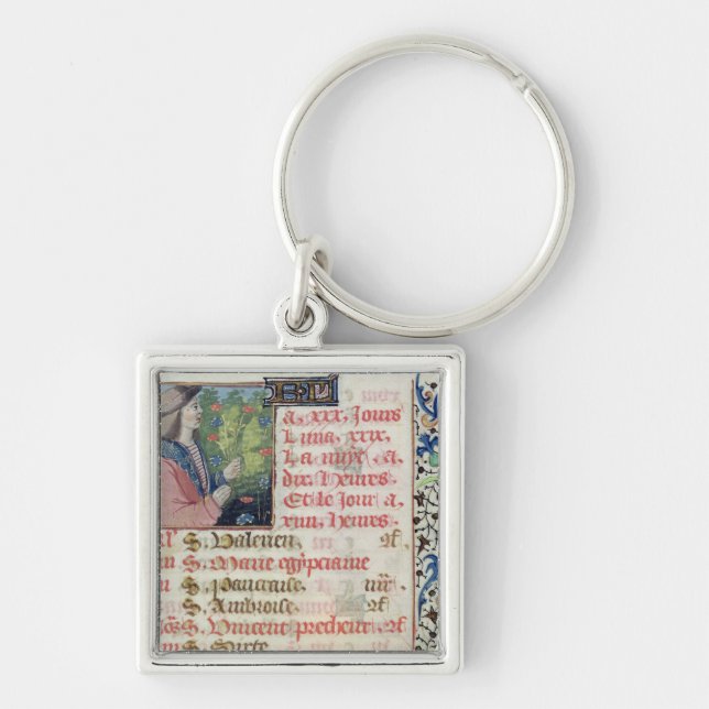 April: Plockningblommor Fyrkantig Silverfärgad Nyckelring (Framsidan)