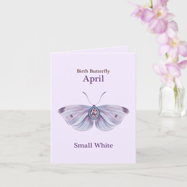 April Purple Small White Diamond Butterfly Art Kort (Orkide)