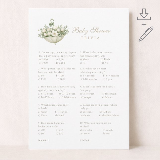 April Regn Maj Blommor Baby Shower Trivia Kort (Skapare uppladdad)