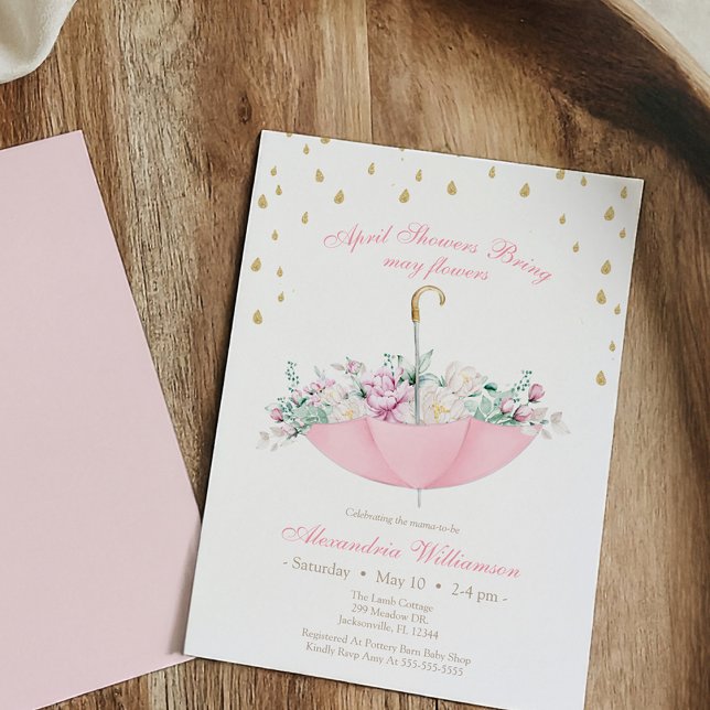 April Showen kan paraplla blommigt Baby dusch Inbjudningar (Skapare uppladdad)