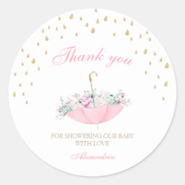 April Showen kan paraplla blommigt Baby dusch Runt Klistermärke