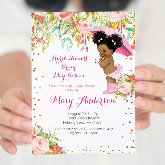 April Shower African American Baby Shower Inbjudningar (Skapare uppladdad)