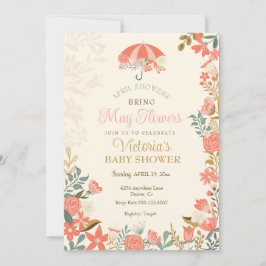 April Shower Hämta maj Flowers Vår Baby Shower Inbjudningar