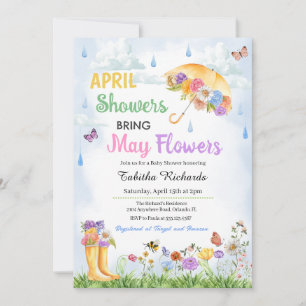 April Shower Hämta maj Flowers Vår Baby Shower Inbjudningar