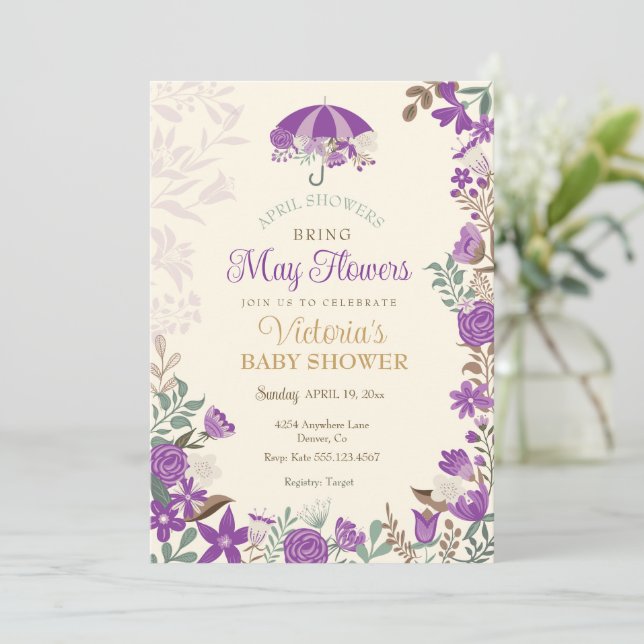 April Shower Hämta maj Flowers Vår Baby Shower Inbjudningar (Stående Fram)