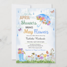April Shower Hämta maj Flowers Vår Baby Shower Inbjudningar
