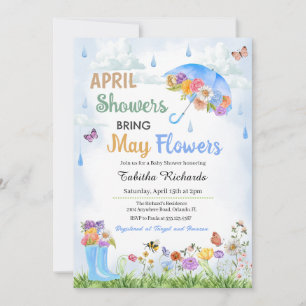 April Shower Hämta maj Flowers Vår Baby Shower Inbjudningar
