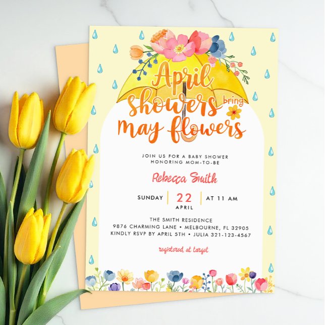 April Shower Hämta May Flowers Baby Shower Invita Inbjudningar (Spring Baby Shower Invitation)