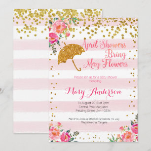 April Shower-inbjudan till Guld Rosa Inbjudningar