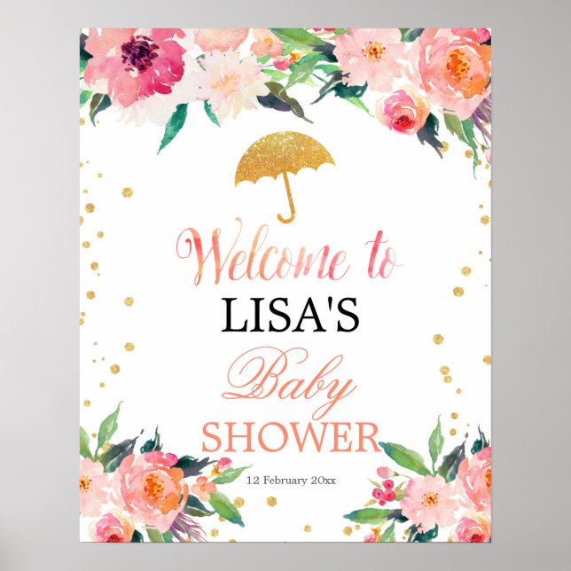 April Shower Parbrella Blommigt-välkomsttecken Poster (Framsidan)
