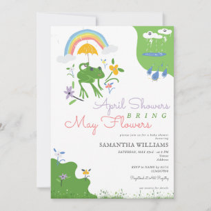 April Shower tar med maj Blommor Frog Baby Shower Inbjudningar