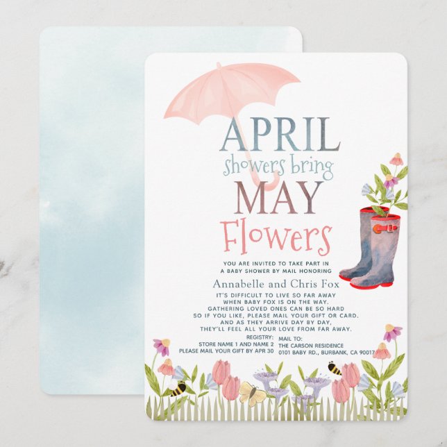 April Shower To May Flowers Shower by Mail Inbjudningar (Fram/baksida)